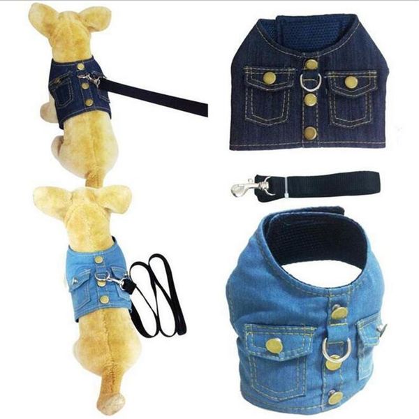

dog collars & leashes fashion denim vest harness breathing pet leads cat straps puppy leash chest collar outfits products for small supply
