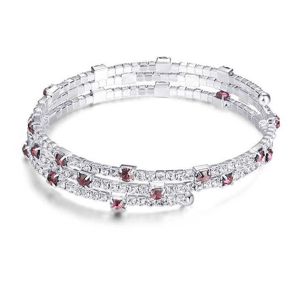 

6-color crystal bracelet blue, red, white three-row stretch bracelet bride wedding rhinestone bracelet party gift jewelry q0719, Black