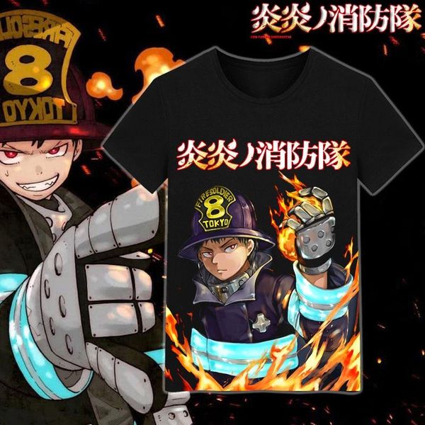 

men's t-shirts high-q anime cos shinra kusakabe t-shirt tee shirt fire brigade cotton casual top, White;black