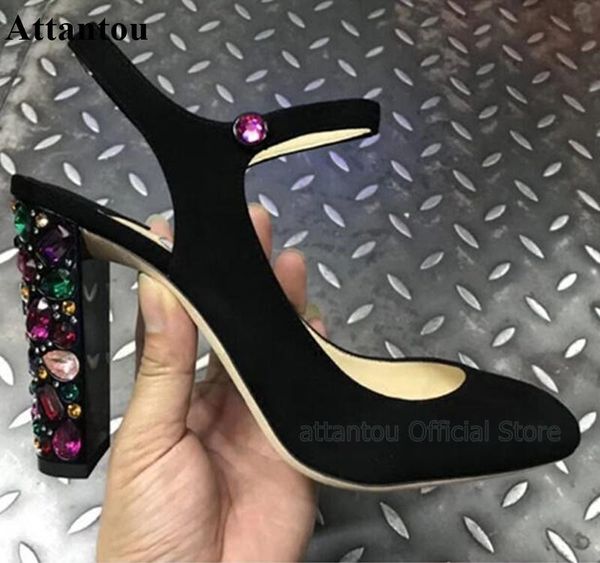 

dress shoes colorful rhinestone block heeled women party chunky high heel slingback summer cut-out heels bride, Black