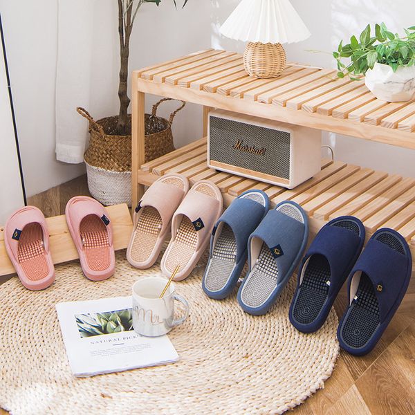 

luxury slippers japane spring and summer massage acupoint foot therapy hard cool slippers female indoor thick bottom particl antiskid couple, Black