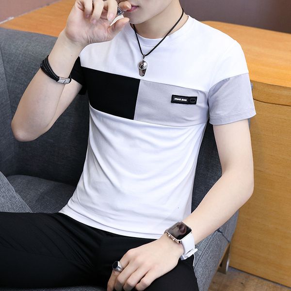 

cotton 5% spandex 95% men's summer short sleeve t-shirt ready, White;black