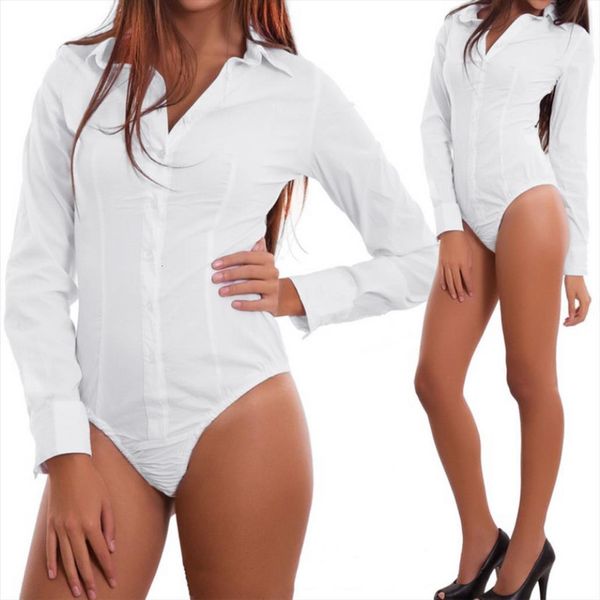 

shirt bodysuit career style slim women jumpsuit lapel bodysuits long sleeve button shirts overalls body mujer ropa, Black;white