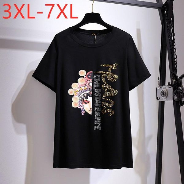 

plus size t-shirt missfansiqi for women chinese summer large short sleeve loose cotton black print 3xl 4xl 5xl 6xl 7xl