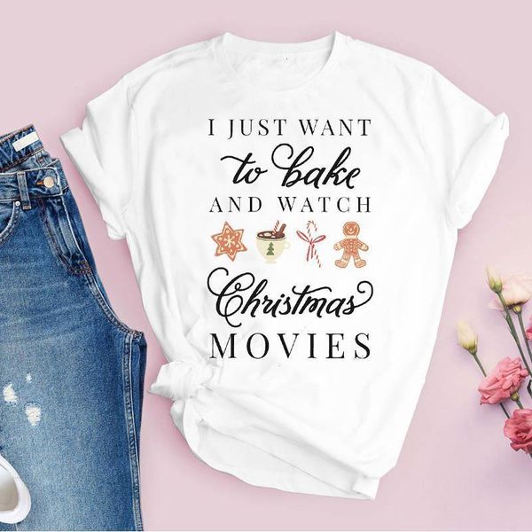 

tees for women print cartoon cookies movies holiday merry christmas clothes lady clothing female t shirt graphic t-shirt, White