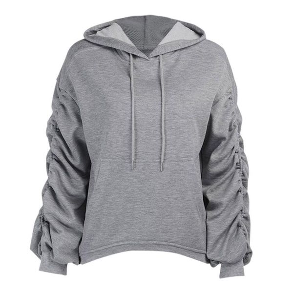 

women's hoodies & sweatshirts streetwear women fall winter oversized v-neck statement drawstring ruched sleeves poket blouse, Black