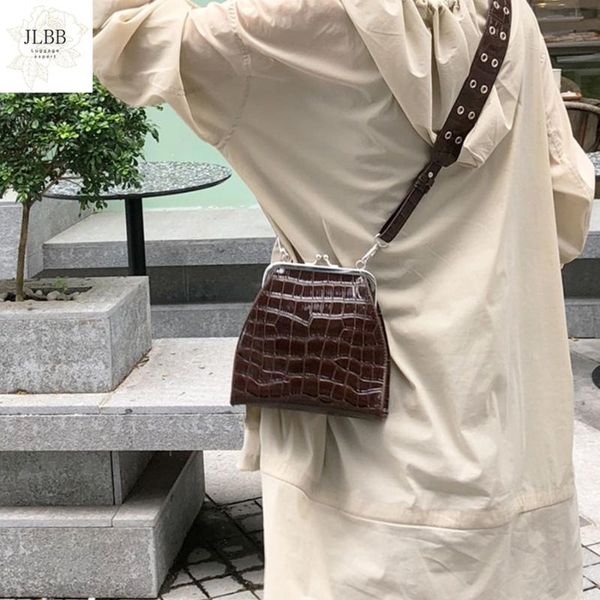 

vintage crocodile clip women crossbody bags luxury alligator wide strap shell shoulder bag designer pu female small stone purses