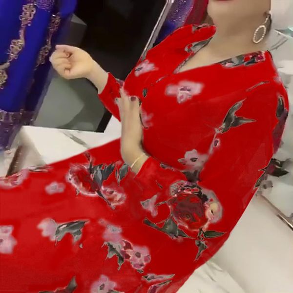 

ethnic clothing women's abaya dubai evening dress african muslim spring/summer elegant floral print dashiki long skirt ladies, Red