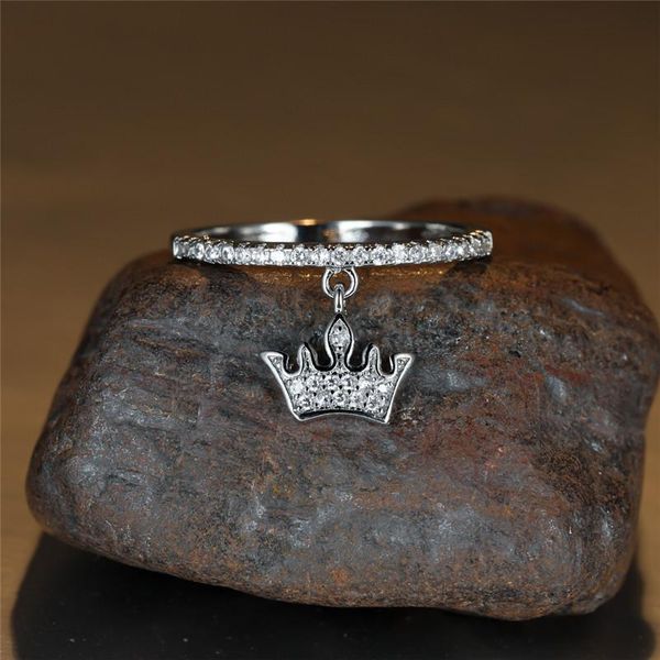

wedding rings white crystal small stone engagement ring boho gold silver color bridal luxury dainty crown pendant for women, Slivery;golden