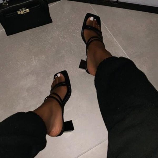 

women shoes pumps women sandals high heels flip flops shoes block heel slippers slip-on summer ladies slides narrow band, Black