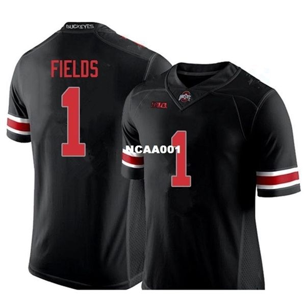 

2019 new me ohio state buckeyes justin fields #1 real full embroidery college jersey size s-4xl or custom any name or number jersey, Black