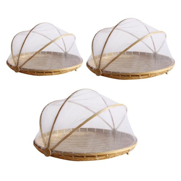 

storage baskets handmade bamboo woven fruit vegetable basket with bug proof net round