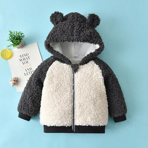 

jackets toddler boys girls fleece hooded jacket zipper up cute cartoon ear hood coat plush thicken overcoat winter infant outwear 3-24m, Blue;gray