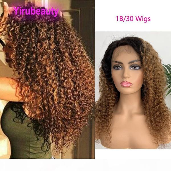 

malaysian kinky curly lace front wigs 1b 30 ombre human hair products wholesale soft 1b 30 kinky curly 12-30inch 13*4 wig, Black;brown
