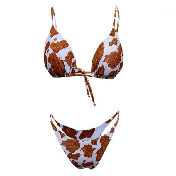 

women's swimwear women bikini printed cow print strappy split swimsuit female mini thong cross bandage suit, White;black