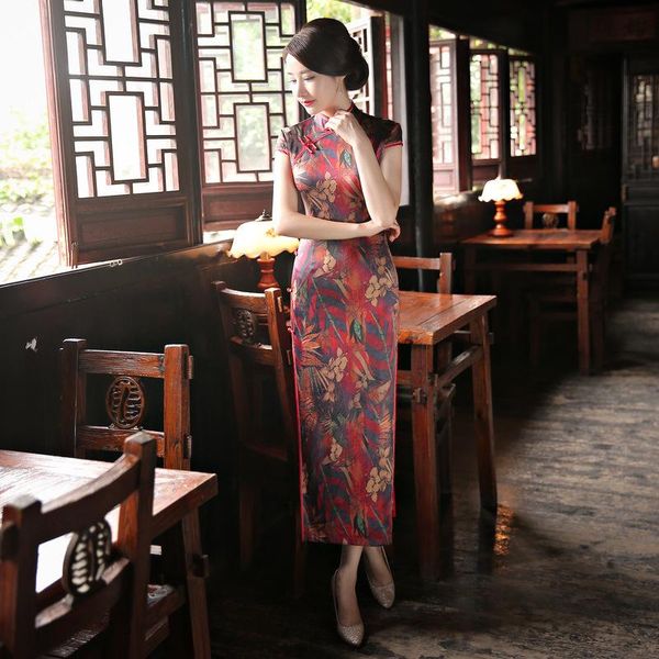 

traditional chinese cheongsam women's silk satin long dress, Red