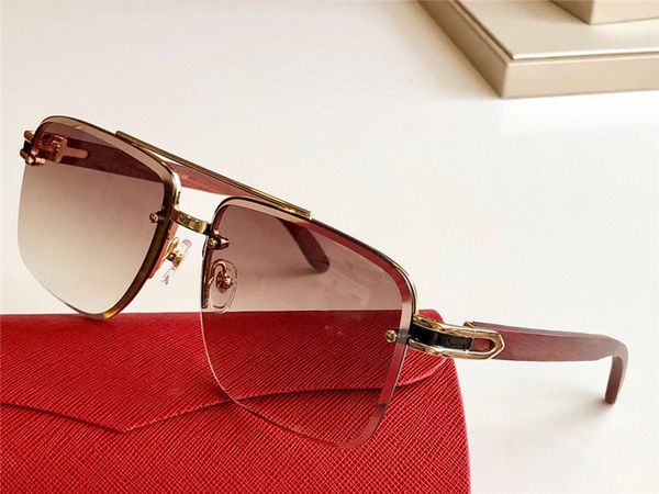 

new fashion design sunglasses t8200984 square half frame wooden legs crystal cutting lens simple popular style uv400 outdoor eyewear, White;black