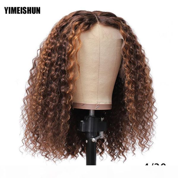 

p4 30 highlight kinky curly wig 13x4 transparent lace frontal human hair wigs 613 curly blonde brown 4x4 hd closure front wig, Black;brown