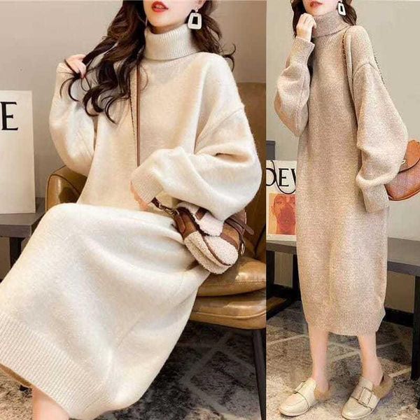 

women's sweaters 2021 autumn and winter super large size comfortable warm loose solid color high thickening long over-the-knee primer s, White;black