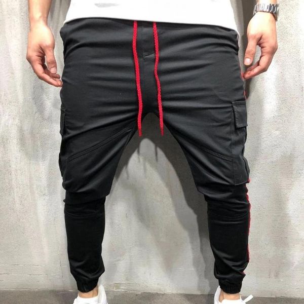 

men's pants cargo contrast colors great zipper straight, Black