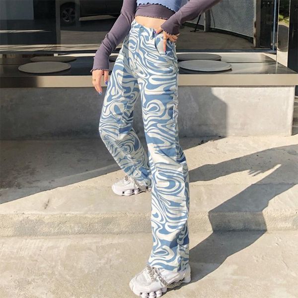 

women harajuku baggy high waist straight pants stripe printing trousers vintage casual loose streetwear with pockets, Black;white
