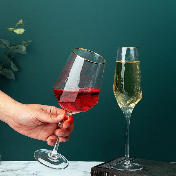 

wine glasses noble art 280-500mll nordic retro hammer golden mouth goblet creative japan champagne diamond whiskey cup bar family tumbler