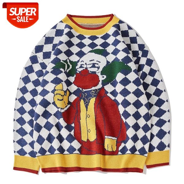 

2020 harajuku plus size sweater pullover men's graffiti knitted sweater hip hop streetwear retro 2020 fall winter men's #fb9v, White;black