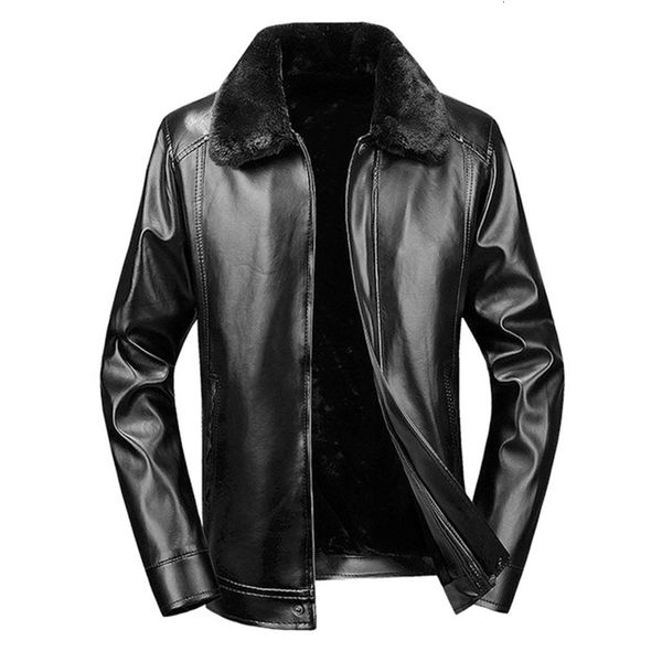 

men's leather & faux pu men's winter leather jacket warm top, Black