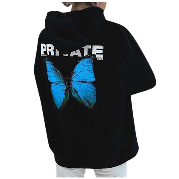

women's hoodies & sweatshirts autumn women casual oversized butterfly print zipper black hoodie long sleeve pocket hooded harajuku swea