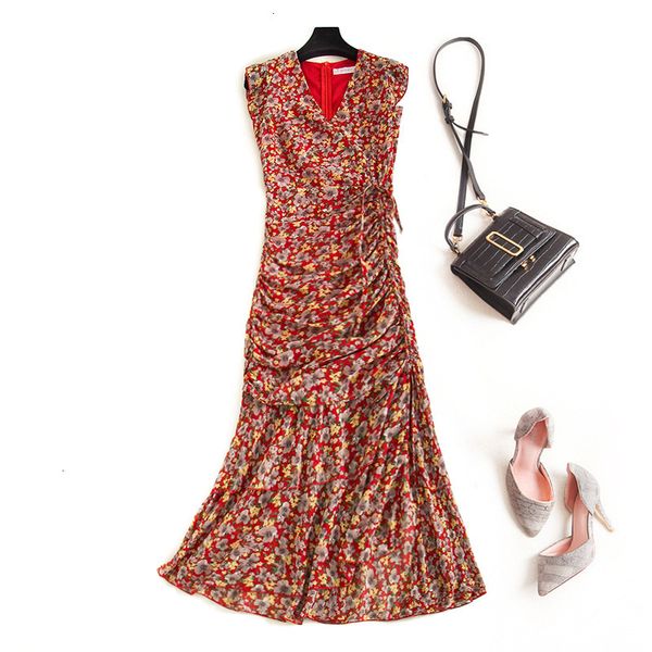 

casual dresses dresses summer women floral printed fold bodycon mermaid v-neck ruffles sleeveless chiffon maxi dress party ojur, Black;gray