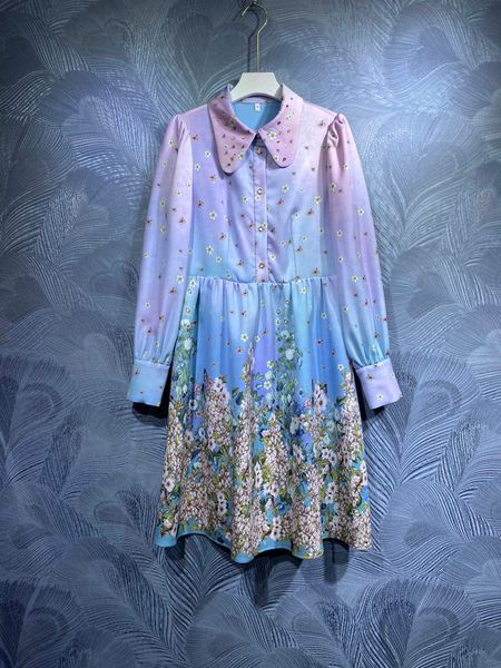 

autumn 2021 new lapel print long sleeve dress, Black;gray