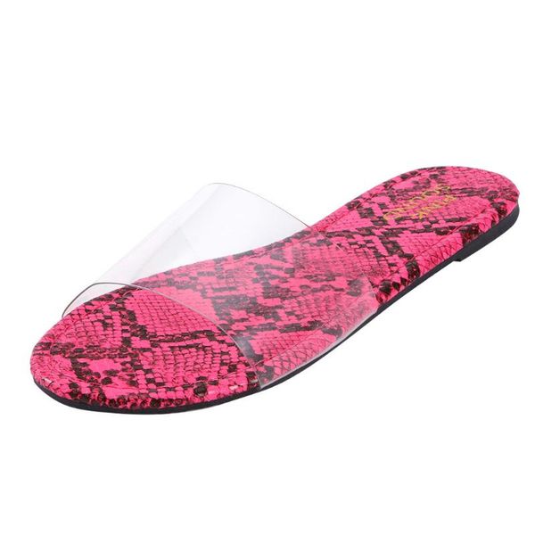 

transparent slippers women big size snakeskin flat heels summer shoes comfort open toe outdoor beach slippers mujer, Black