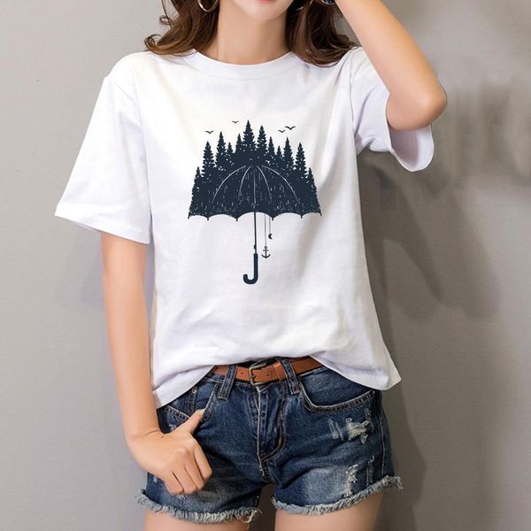 

plus size tshirt s-3xl new forest print t shirt women cotton o neck short sleeve t-shirt summer casual shirts, White