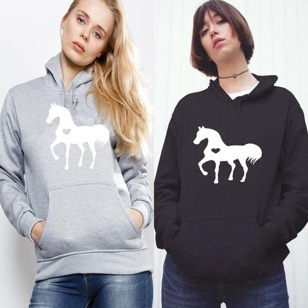 

heart horse sweatshirts 2021 women fashion horse printed hoodies autumn winter casual pullover o-neck woman fleece harajuku, Black