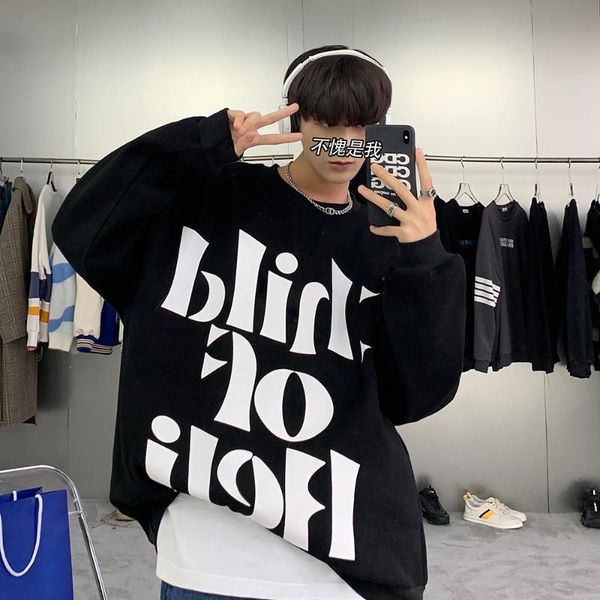 

men's hoodies & sweatshirts oversized letter print for men autumn fashion trends hip hop clothing teen crewneck pullover streetwear, Black