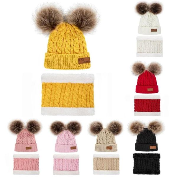 

new baby hat scarf suit autumn winter knitteed kids hat scarf set cotton girls and boys hats neck children