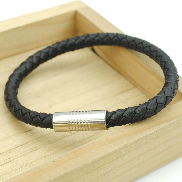 

charm bracelets present leather rope bracelet for men women 6mm width handmade fashion jewelry genuine pulseira masculina male b1022c, Golden;silver