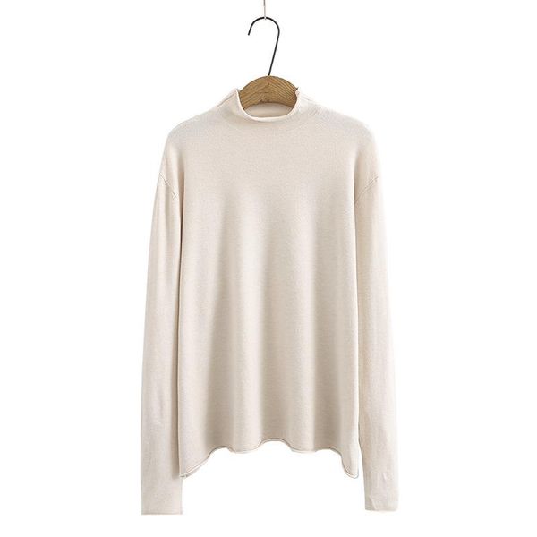 

oversize women sweater spring/autumn jumper mock neck knitting covering yarn solid slim undershirt fashion 2021, White;black