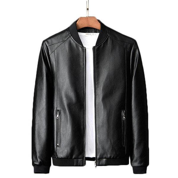 

men's fur & faux 2021 pu leather jacket fashion spring autumn jackets large size soft male motorcycle coats plus 8xl y49, Black