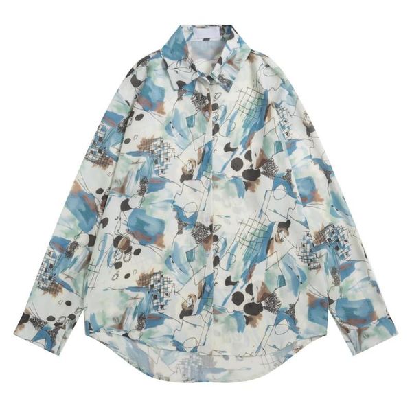 

women's blouses & shirts 2021 spring arrivals women chiffon blouse chic pattern printed long sleeves ladies shirt top, White
