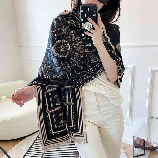 

scarves 21 korean dongda autumn winter plaid flower scarf thickened imitation cashmere warm and versatile shawl cloak, Blue;gray