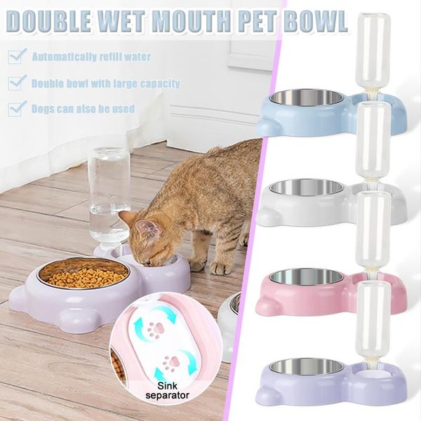 

automatic pet cat dog feeder bowls water dispenser kitten drinking bowl dogs feeder dish stainless steel pet bowl goods