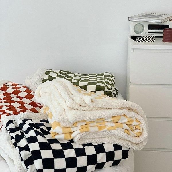 

blankets retro checkerboard plaid throw autumn winter thick warm shawl sofa bed fuzzy soft blanket 100x150cm 150x200cm