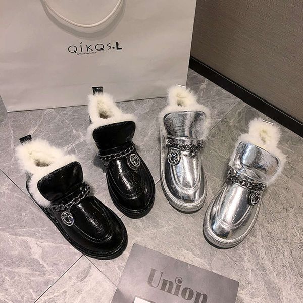 

net red plush snow boots women's 2019 winter new korean version ins versatile personality smiling face student street shooting cotton p, Black