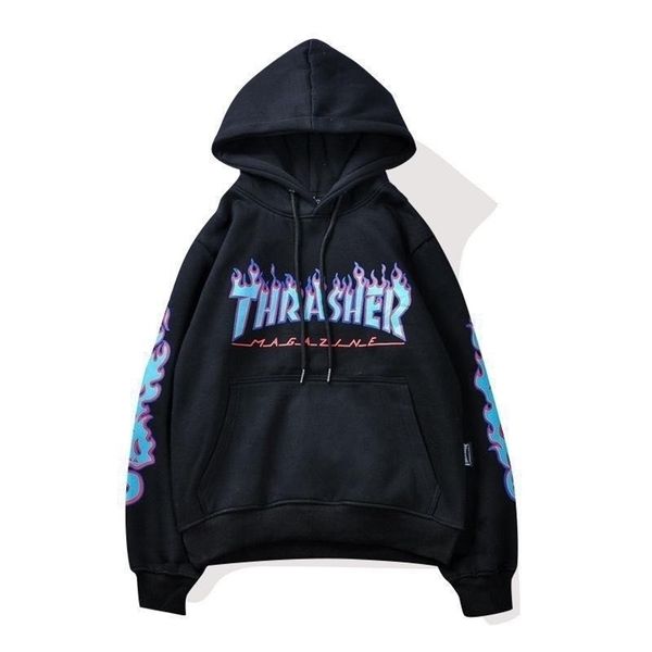 

hoodies men fire print autumn winter women casual loose hip hop sweatshirt japan high street harajuku hoodie fashion brand 201128, Black