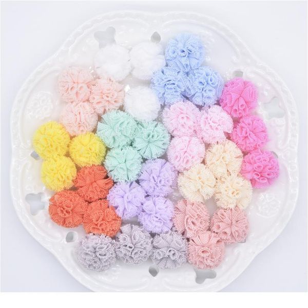 

50pcs/lot 20mm colorful elastic mesh flower ball for sewing on scarf shoes hats fur diy headwear hair clip bow acc qylrqu, Black