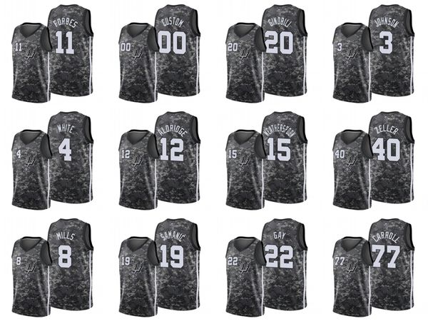 

san antonio spurs men tyler zeller demar derozan demarre carroll keldon johnson nba camo city custom edition jersey, Black;red