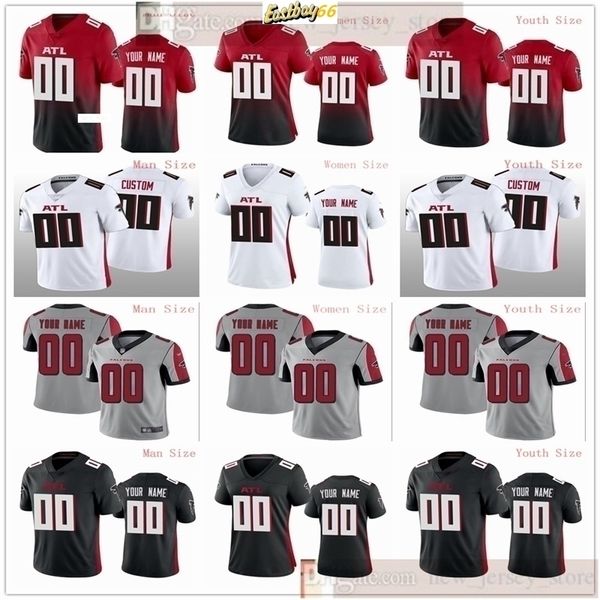 

custom football 45 deion jones keanu neal grady jarrett allen bailey charles josh harris kurt benkert christian blake jerseys man women kids, Black;red