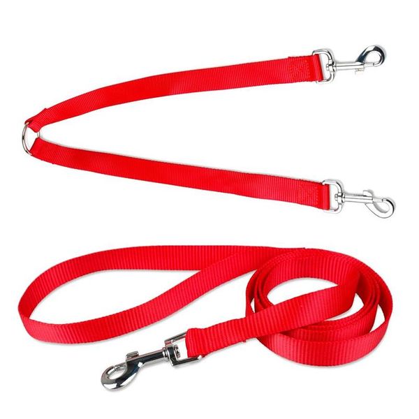 

4 colors 3 sizes 48\"length nylon belt 2 way double dog coupler with walking leash qyleys