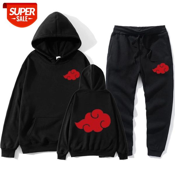 

japan anime naruto akatsuki hoodies sweatshirt sweatpant suits women men harajuku costume uchiha itachi pullover two pieces sets #9f9y, Gray